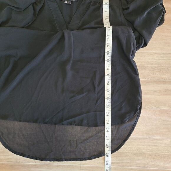 MyMichelle Black Sheer Blouse XS – Gold Zippers, Roll Tab Sleeves, V-Neck - Picture 7 of 8